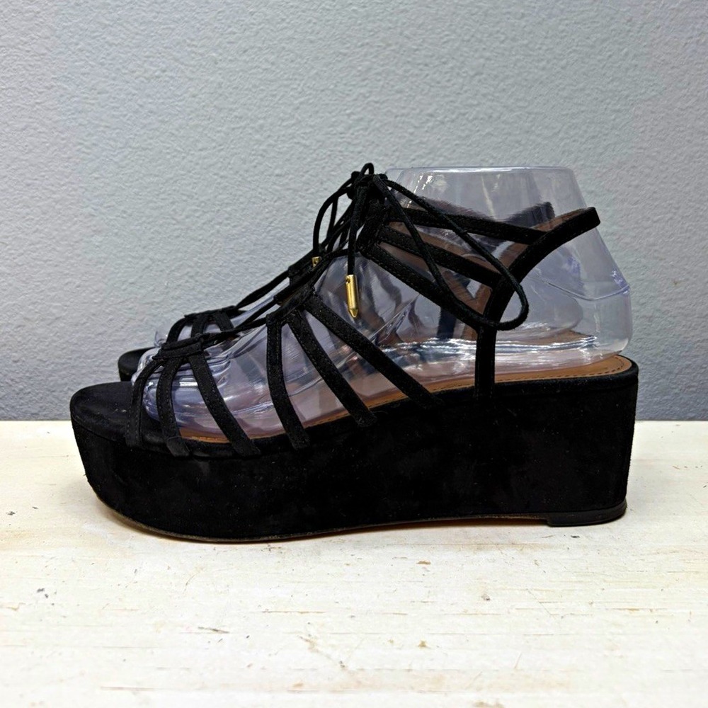 Aquazzura Black Suede Platform Strap Sandals Size 38